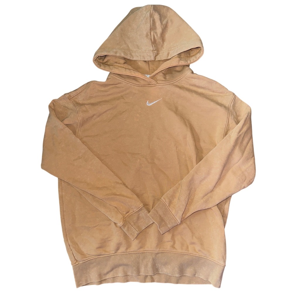 Nike Small Swoosh Hoodie Tan Brown Faded Pullover Sweatshirt‎ XS